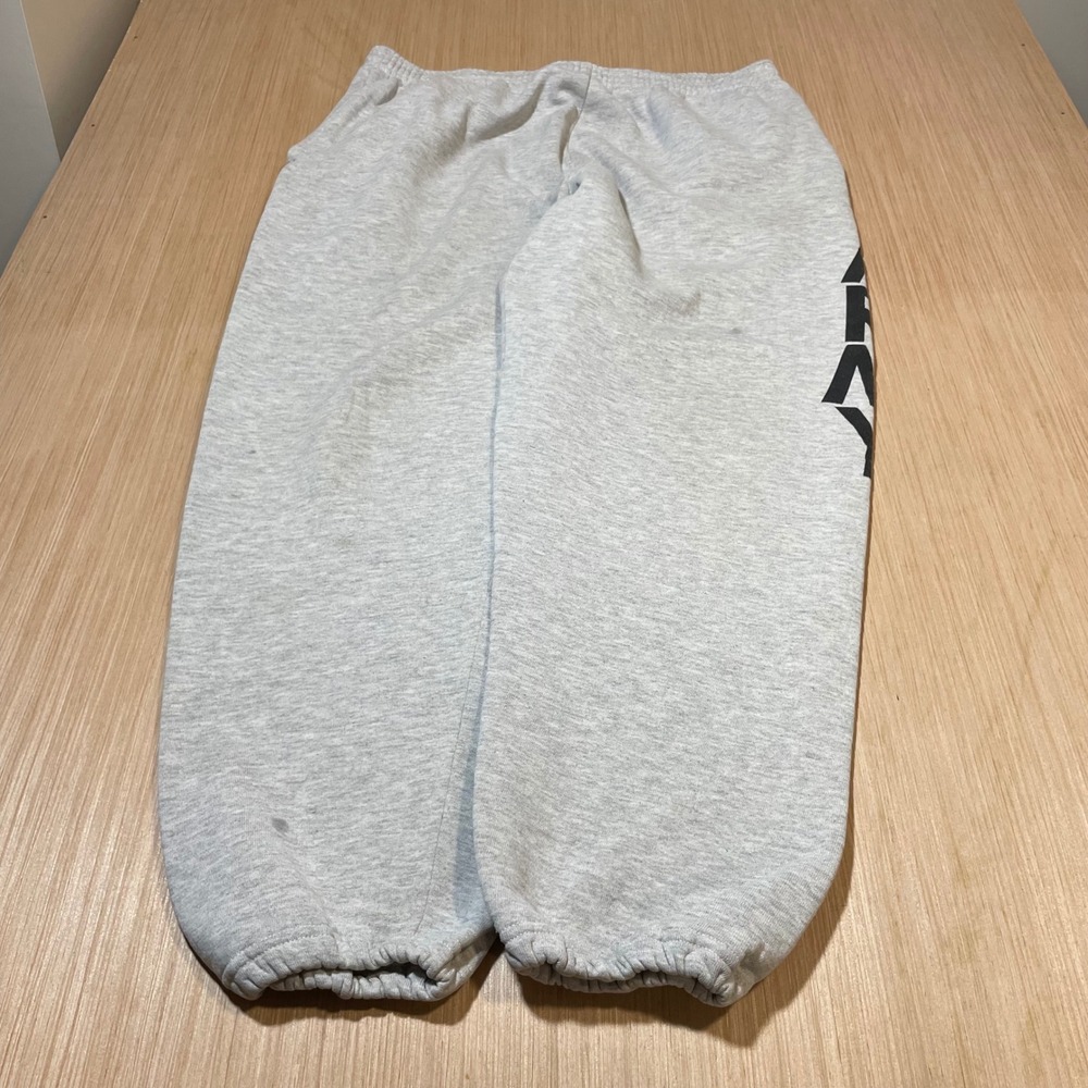 Jerzees Sweatpants Mens Large Gray Army Graphic Vintage Made in USA NuBlend
